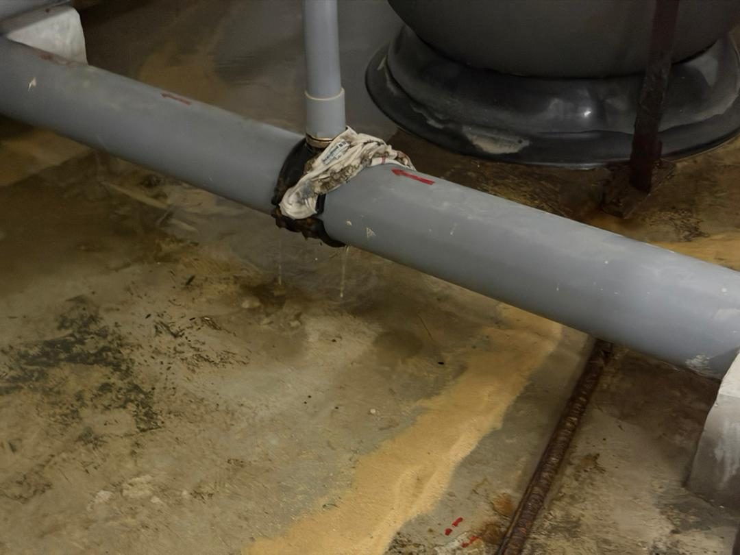 A temporary wrap on a leaking joint on a water main