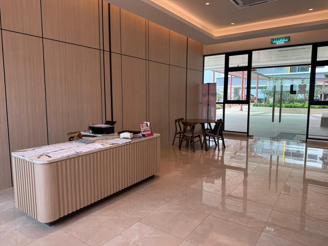 A finished reception counter in a management office