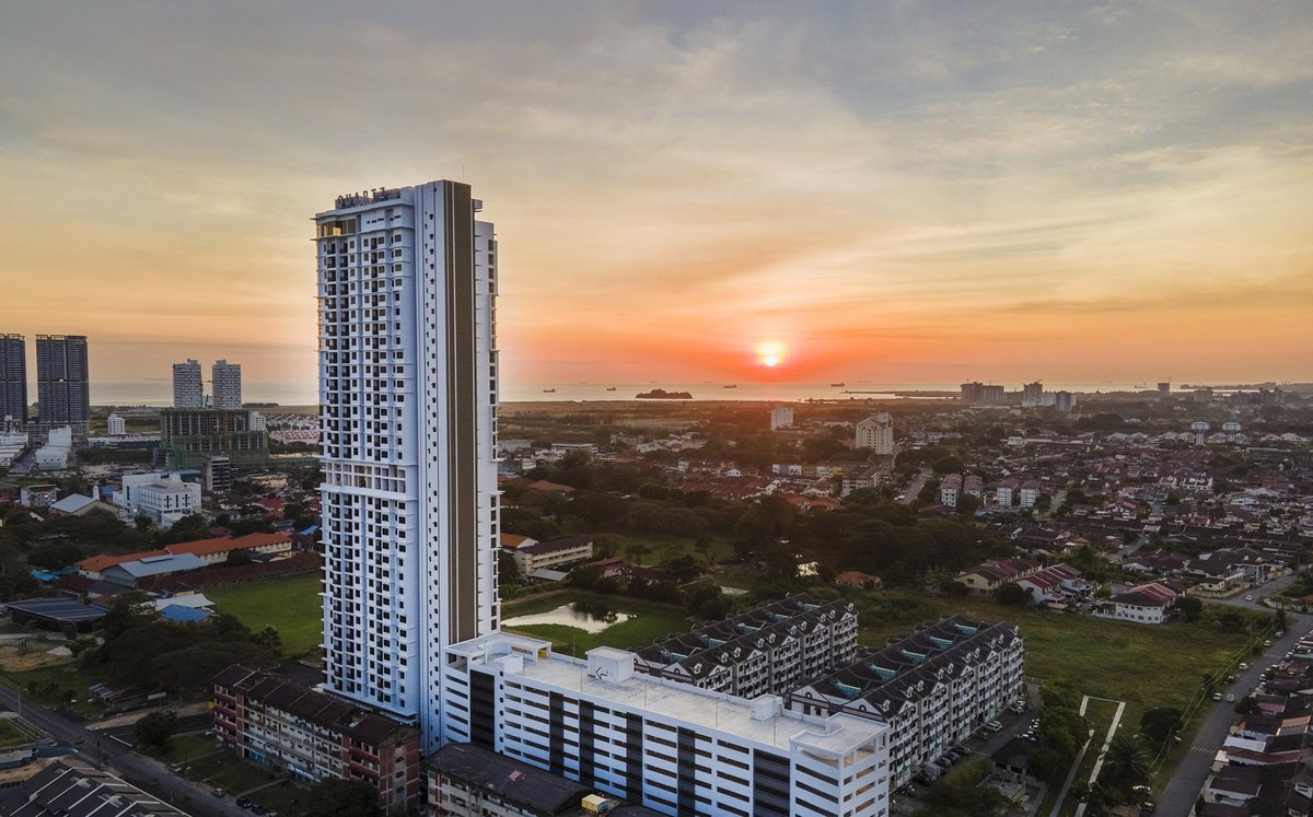 The Quartz tower in Melaka at sunset